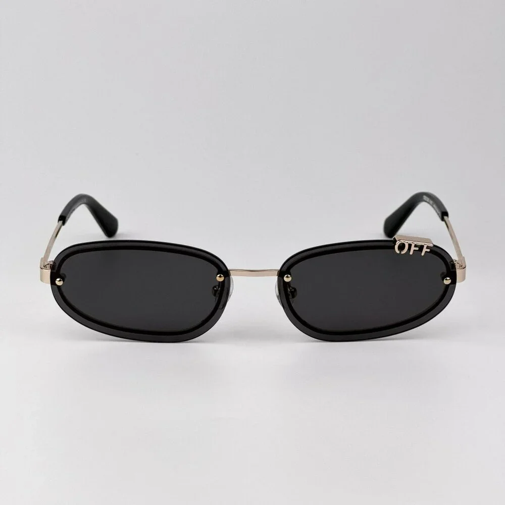 Off-White MIAMI Men Sunglasses – Gold Oval Frame with Grey Lenses | Model